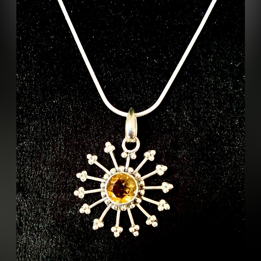 Novica Fair Trade “Sunshine Daze” Citrine Sun Necklace in Sterling Silver